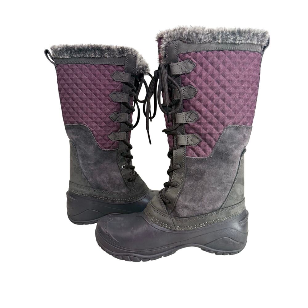The North Face Shellista III Tall Boots Women’s Sz 7 Gray Purple Faux Fur Winter - Picture 3 of 14